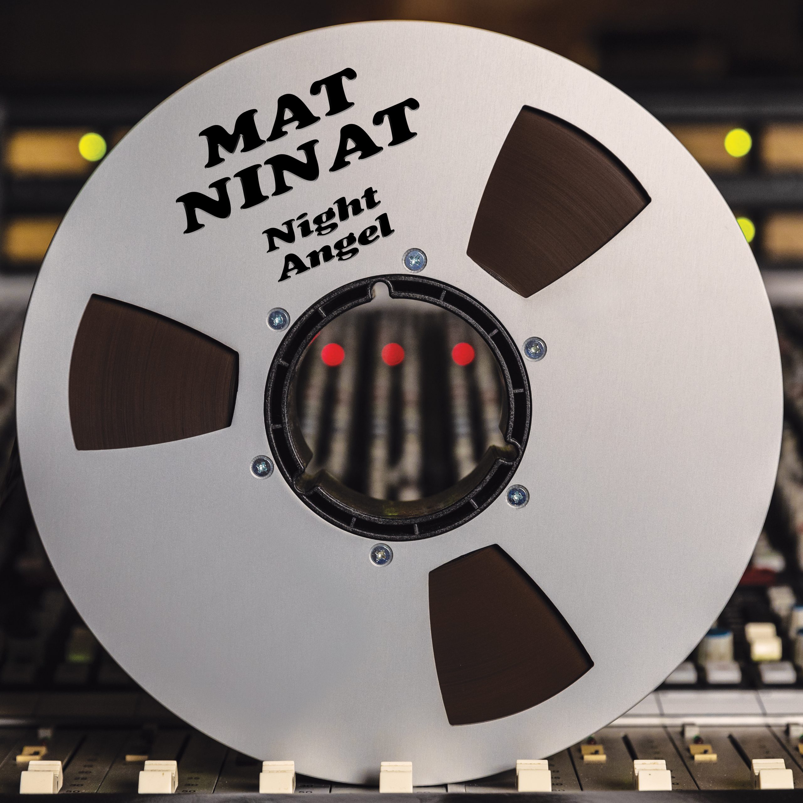 Mat Ninat ‘Night Angel’ album front inner sleeve design, featuring a vintage reel-to-reel tape recorder with the album title and artist name.